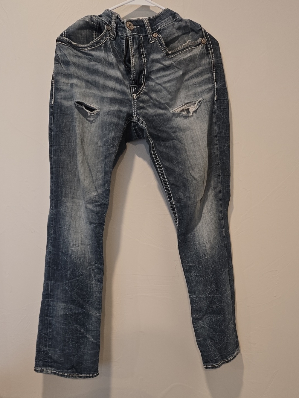 Salvage Men's Straight Distressed Denim Jeans - Faded Blue